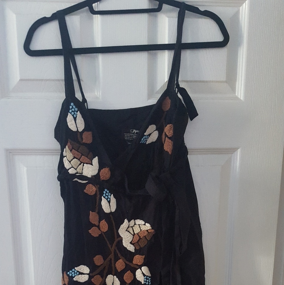Joystick hand embroidered black wrap dress